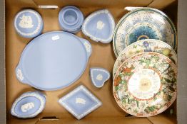 A collection of Wedgwood jasperware to include lidded boxes, pin dishes , oval tray , ink well and