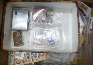 Job lot of stamps, coins & collectors pieces - Includes 2 x £5 UK coins, assorted UK crowns,