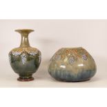 Royal Doulton Lambeth stoneware flared vase decorated with swags together with a similar squat vase.