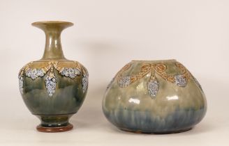 Royal Doulton Lambeth stoneware flared vase decorated with swags together with a similar squat vase.
