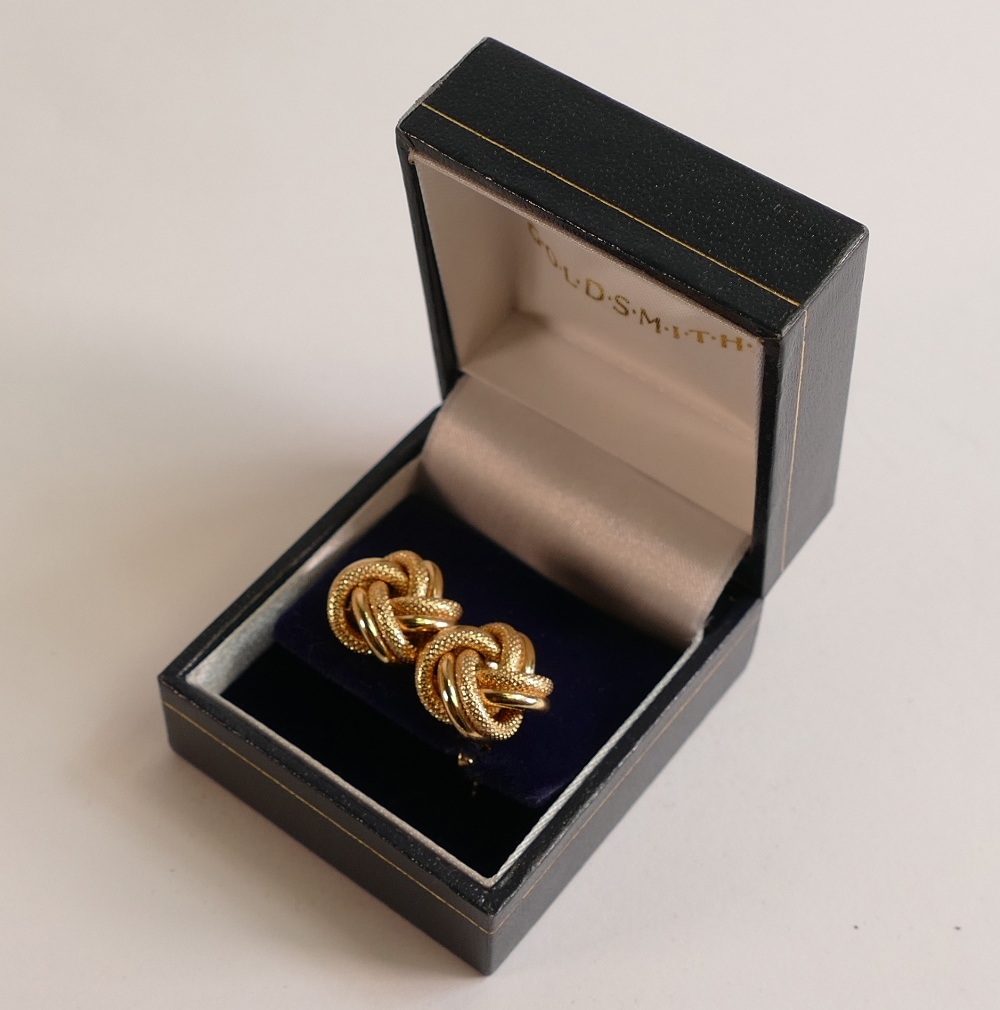 Pair of 9ct gold knot earrings, 3.8g.