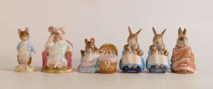 A collection of Beswick Beatrix Potter BP3 to include Mrs Rabbit with Bunnies x 2, Hunca Munca,