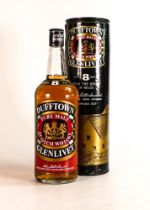 1 litre bottle of Dufftown Glenlivet 8-year 75 proof pure malt Scotch Whisky