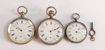 Ladies Victorian key wound silver cased pocket watch, together with 2 nickel cased gents watches,