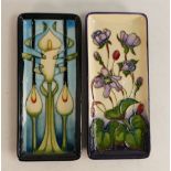 Moorcroft rectangle tray in the Calla lily ( silver lined) and Hepatica designs. Boxed