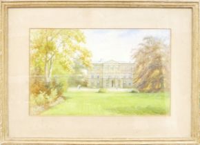 Ellen Vernon, watercolour of stately home and garden, dated 1897, 30cm x 49cm, frame has some loss.
