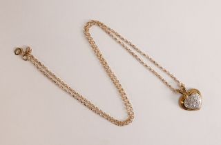 9ct gold heart shaped pendant and necklace, 2.5g.