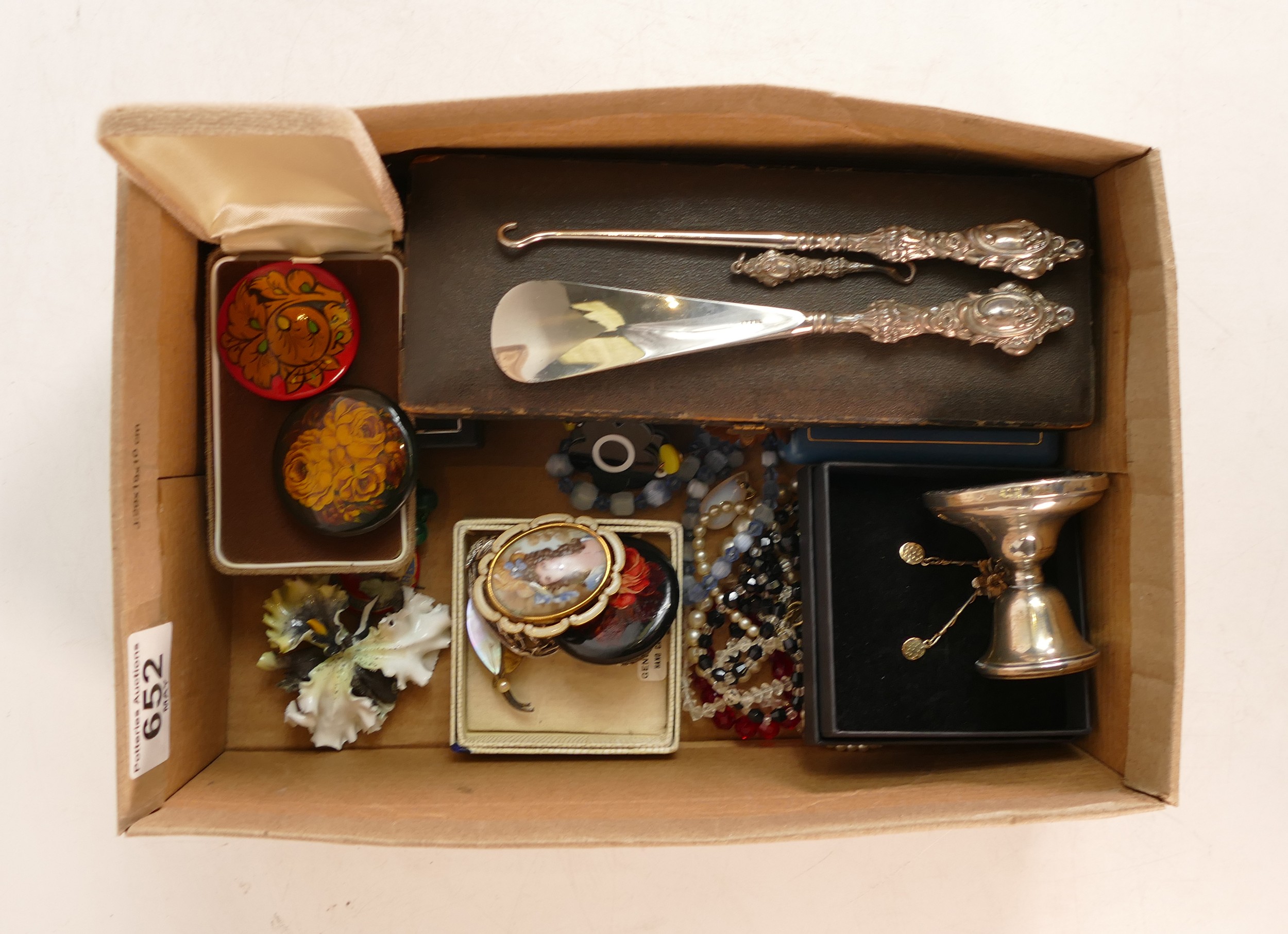 Interesting job lot of costume jewellery including silver together with silver candlestick & cased
