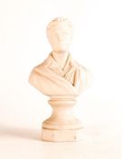 J W Westmacott, Parian bust of Lord Byron on octagonal socle. Impressed JW to rear shoulder. Height: