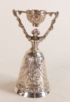 European marriage cup, bride & groom to drink from large / small swivel section at the same time.