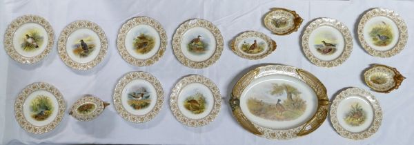 A Royal Worcester 'Game & Sea Birds' part dinner service, dated 1889, pattern 3425, comprising a