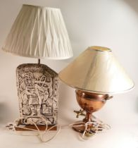 Two Lamps to include one converted Copper Samovar together with one ceramic Mesoamerican style