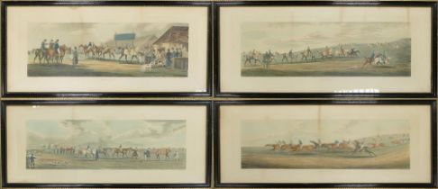 Henry Alken Snr 19th century set of four coloured horse racing Aquatints titled Running, Training,
