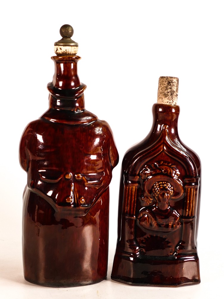 Rockingham style Treacle glazed spirit flasks, one with raised Queen Victoria & Duchess of Kent - Image 3 of 4