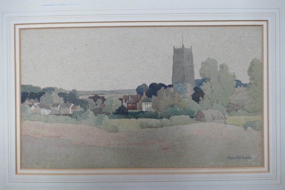 Reginald George HAGGAR (1905–1988), Country Landscape with a view of a Church Village. Watercolour - Image 4 of 5