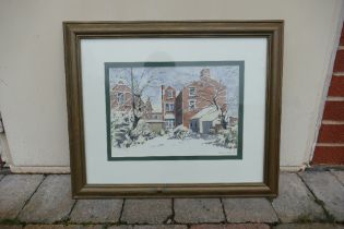 Diana Baker (Local Artist). Winter View of Home Garden. Watercolour on Paper, signed lower right '