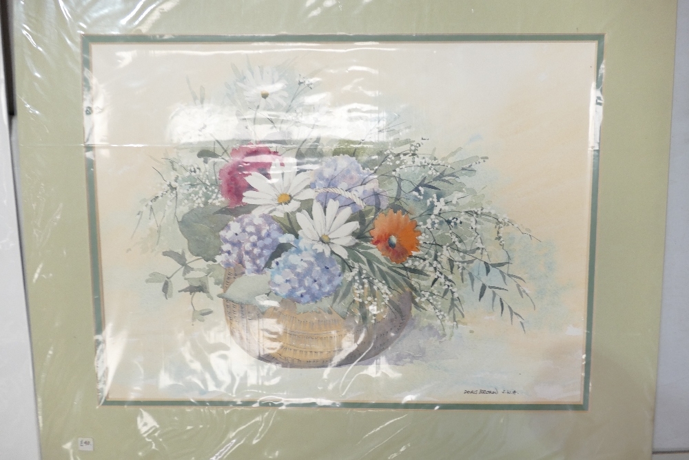 Three Floral Watercolours, Floral Basket Arrangement by Doris Brown S.W.A (1933-2023) together - Image 3 of 5