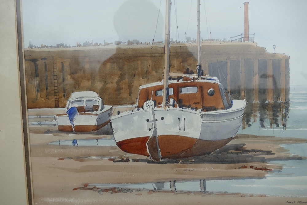 Doris Brown S.W.A (1933-2023) 'Watchet Harbour' Coastal Landscape of a Harbour at Low Tide. - Image 2 of 4