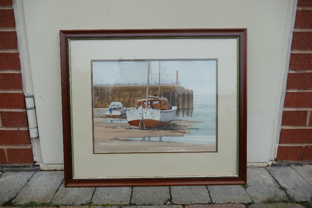 Doris Brown S.W.A (1933-2023) 'Watchet Harbour' Coastal Landscape of a Harbour at Low Tide.