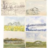 Doris Brown S.W.A (1933-2023) Six Watercolour Scenes including Rural and Coastal Themes,