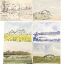 Doris Brown S.W.A (1933-2023) Six Watercolour Scenes including Rural and Coastal Themes,