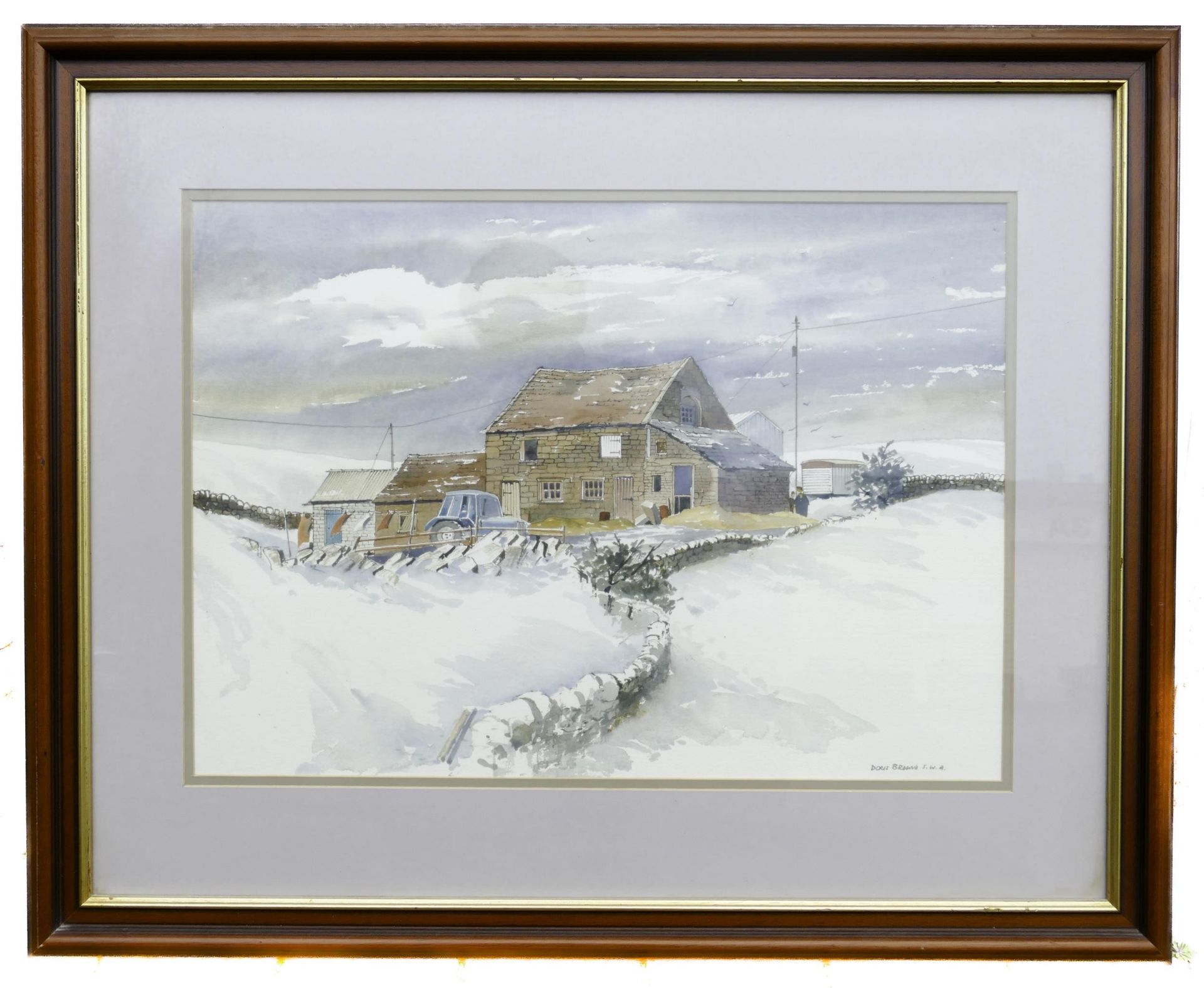 Doris Brown S.W.A (1933-2023) Winter View of a Rural Farmhouse. Watercolour on Paper, signed lower