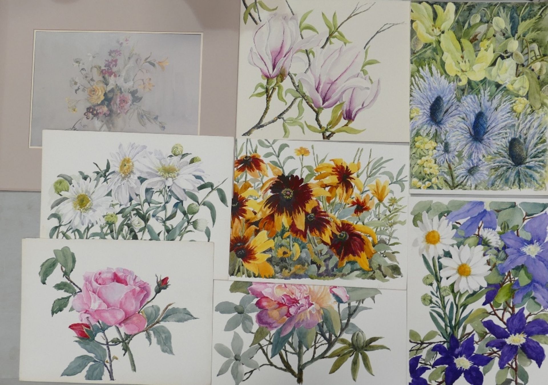 A Collection of Nine Unsigned Floral Watercolours from the Personal Collection of Doris Brown S.W. - Image 3 of 3