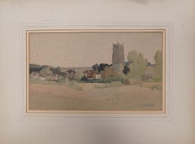 Reginald George HAGGAR (1905–1988), Country Landscape with a view of a Church Village. Watercolour