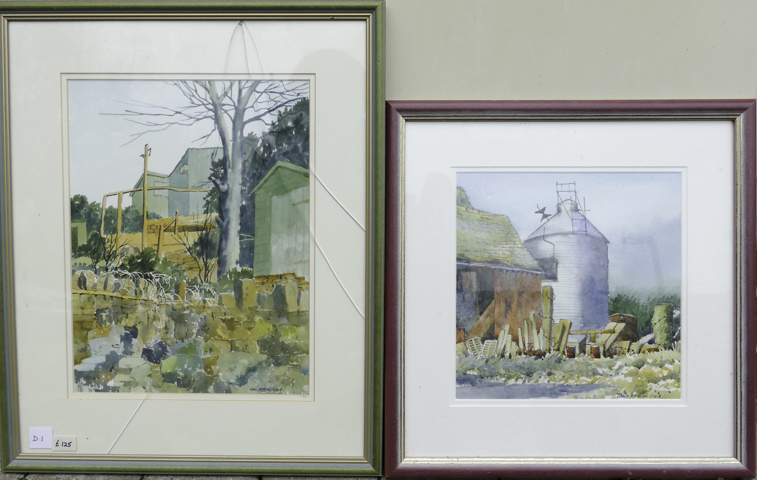 Doris Brown S.W.A (1933-2023) Two Artworks of Farm Buildings in Rural Settings. Watercolour on - Image 2 of 11