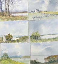 Doris Brown S.W.A (1933-2023) Six Rural and Lakeside Scenes. Watercolour on paper, unmounted. Signed