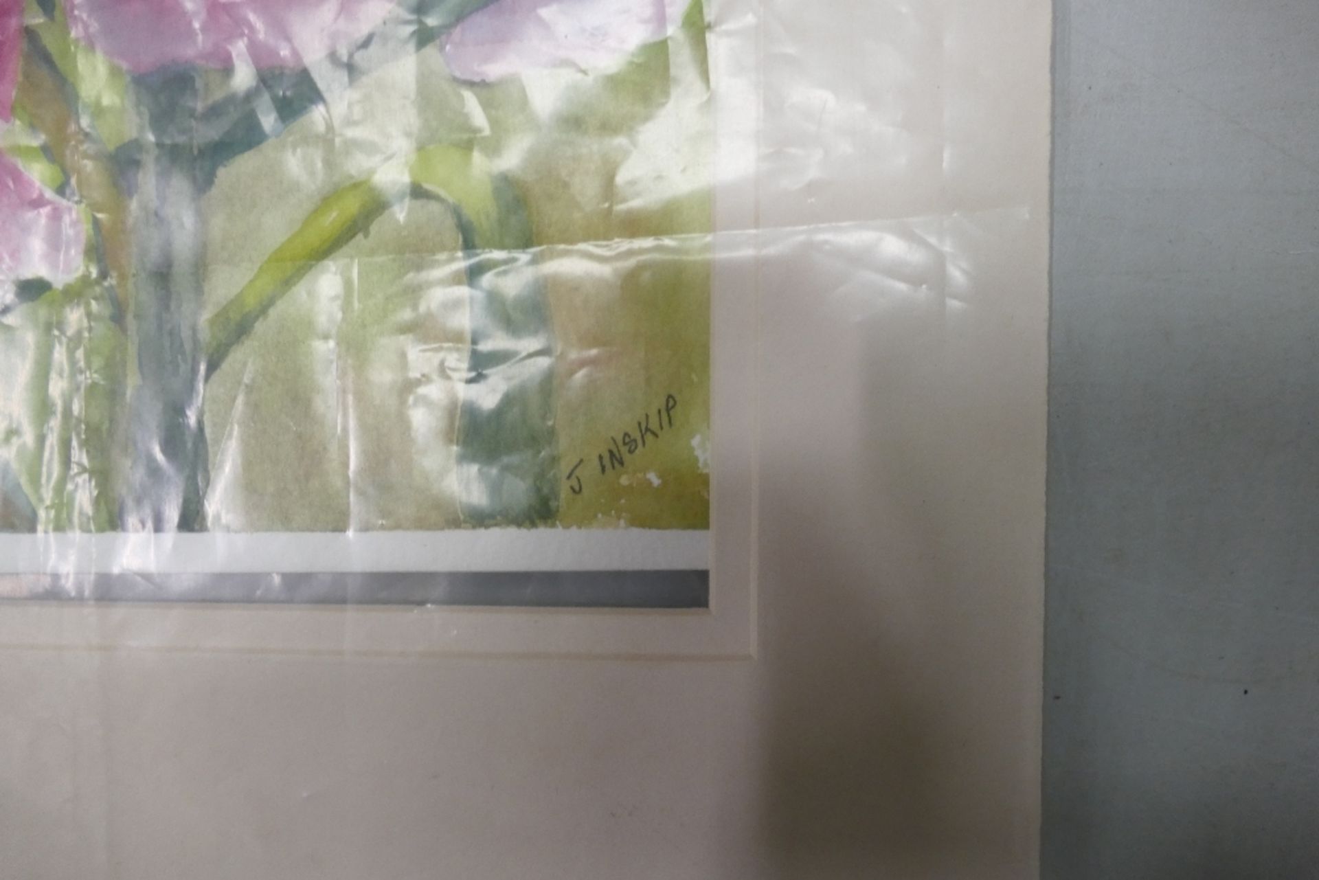 June INSKIP (Local Artist) Two Floral Watercolours, one Floral Vignette, framed behind glass - Image 2 of 3