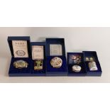 Halcyon days enamelled lidded boxes to include Pennsylvania box , Royal Wedding 19/6/99 ,