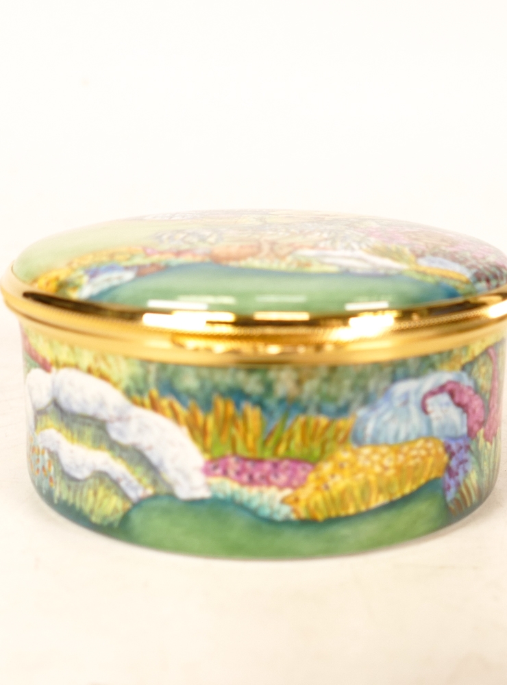 Moorcroft enamel Eve's Garden round lidded box by Faye Williams , Limited edition 62/100. Boxed with - Image 2 of 7