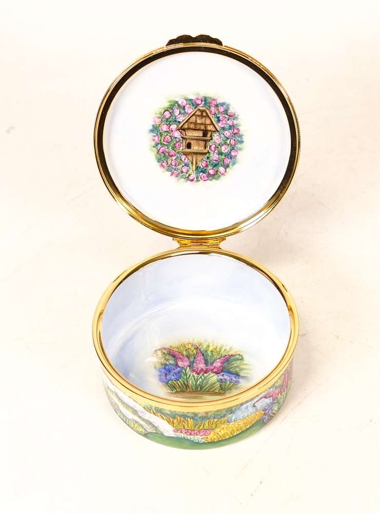 Moorcroft enamel Eve's Garden round lidded box by Faye Williams , Limited edition 62/100. Boxed with - Image 5 of 7