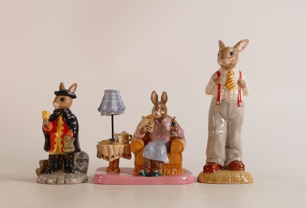 Royal Doulton Bunnykins limited edition figures Town Crier, Father DB227 and Mrs Collector DB335,