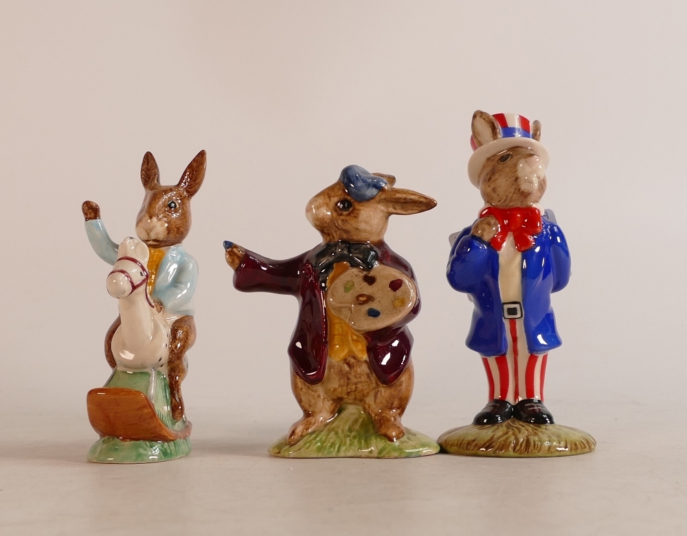 Royal Doulton Bunnykins figures The Artist DB13, Tally Ho! DB78 and Uncle Sam DB50 (3)