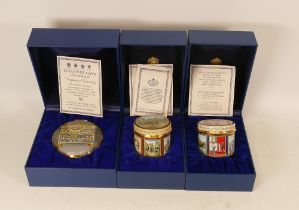 Halcyon days enamelled lidded boxes to include Basket Casket , the Queen 70th Birthday , Prince