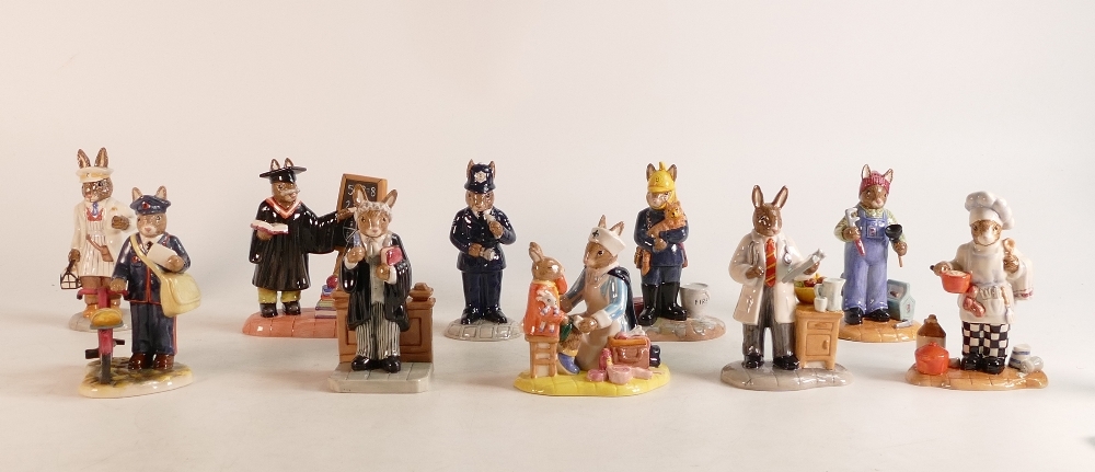 Royal Doulton Bunnykins The Professions Collection figures Teacher DB380, Fireman DB376, Barrister