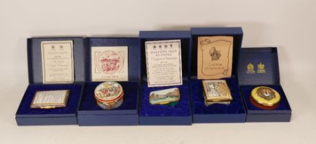 Halcyon days enamelled lidded boxes to include Oxford English Dictionary , American revolution box ,