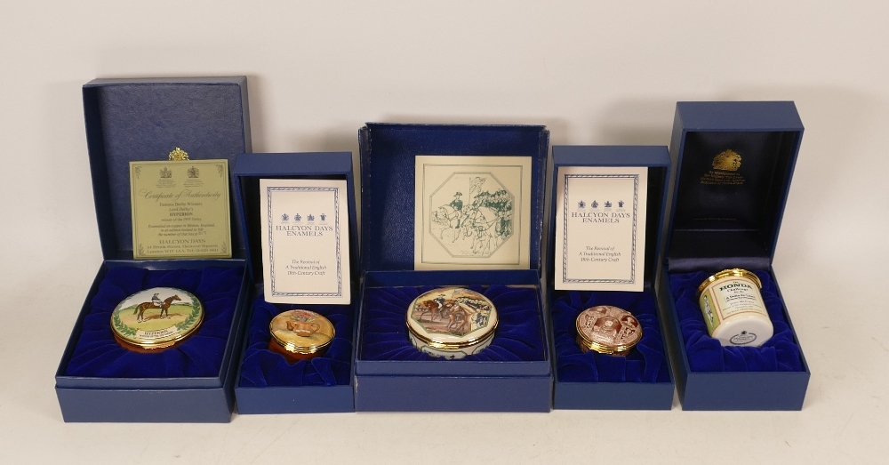 Halcyon days enamelled lidded boxes to include crowning of King Edward VI , Honda tennis challenge ,