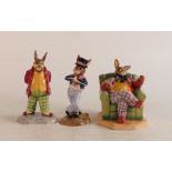 Royal Doulton Bunnykins figures Hornpiper DB261, Once Upon a Time DB411 and Father DB404, boxed (3)