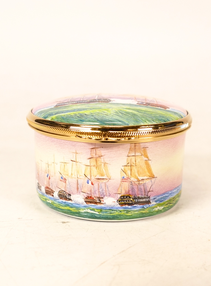 Moorcroft enamel USS Constitution round lidded box by Peter Graves , Limited edition 1/15. Boxed - Image 2 of 7