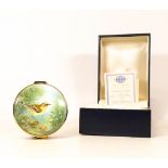 Moorcroft enamel Yellow Wagtail round lidded box by Terry Halloran , Limited edition 29/75. Boxed