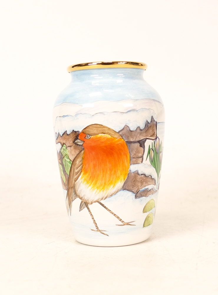 Moorcroft enamel Last snow of winter vase by Faye Williams , Limited edition 19/50. Boxed with - Image 3 of 5
