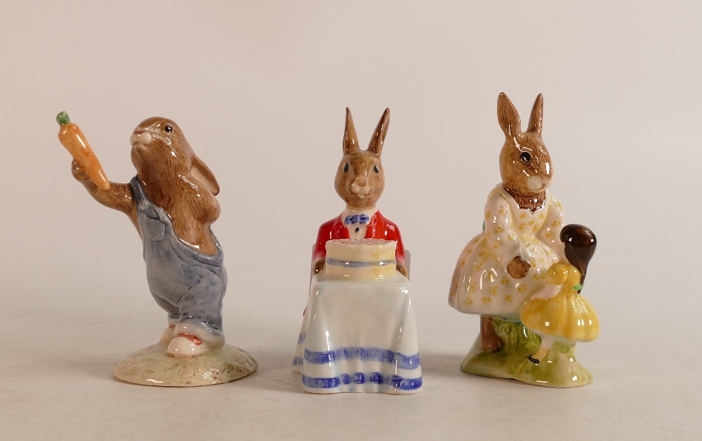 Royal Doulton Bunnykins figures Mother's Day DB155, Birthday DB21 and Playtime DB80, boxed (3)