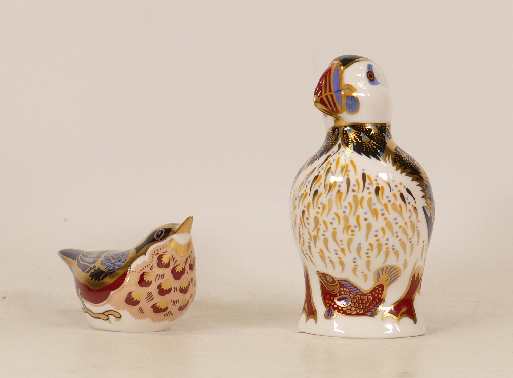 Royal Crown Derby paperweights Puffin and Nuthatch, gold stoppers, each boxed (2)