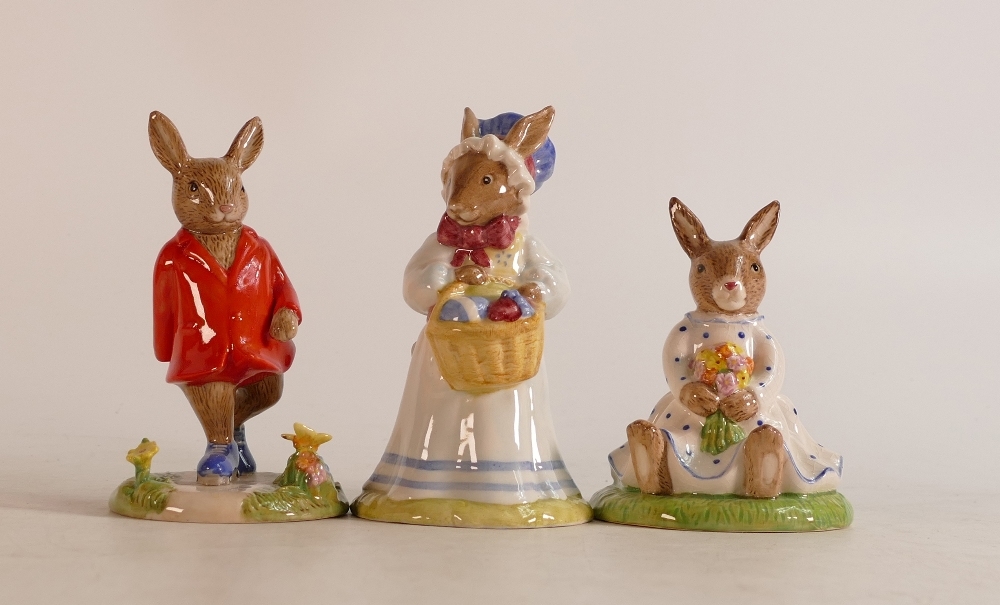 Royal Doulton Bunnykins figures Mrs Bunny at The Easter Parade DB19, Susan DB485, Harry DB487, boxed