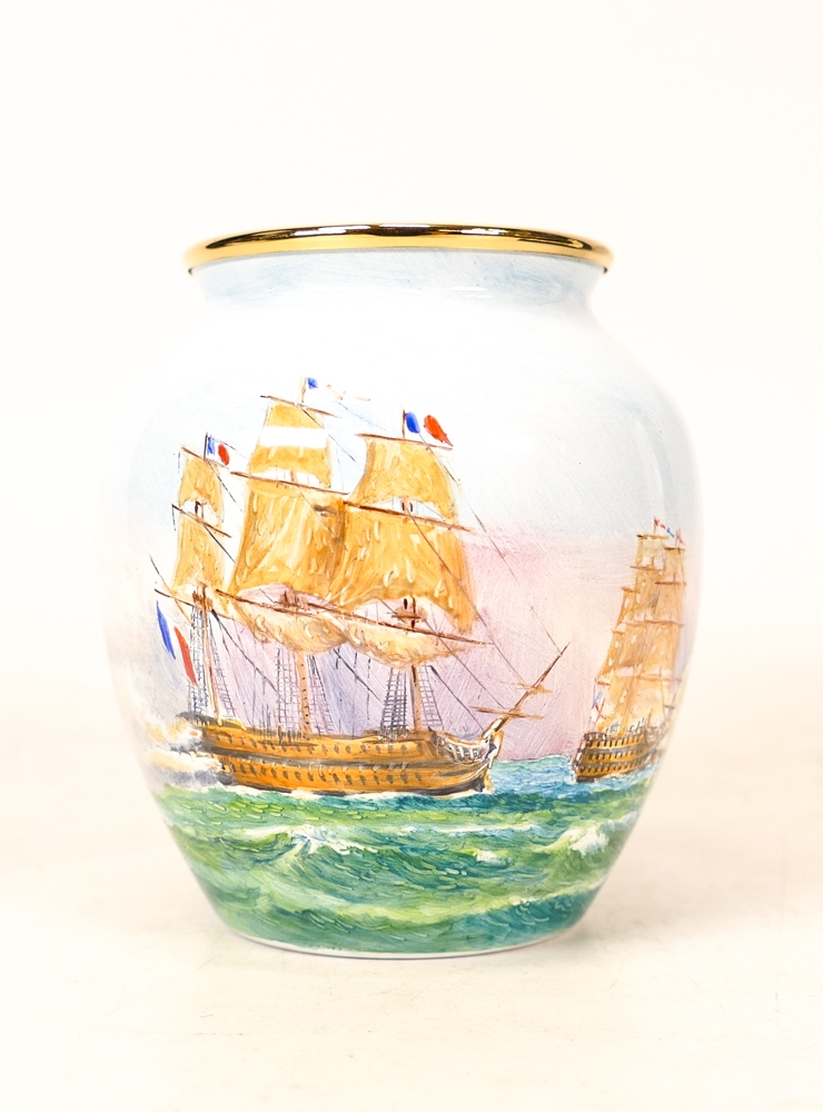 Moorcroft enamel Battle of Trafalgar vase by Peter Graves , Limited edition 8/15. Boxed with - Image 2 of 7