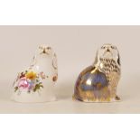 Two Royal Crown Derby paperweights Posie Spaniel & King Charles Spaniel, gold stoppers, each