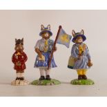 Royal Doulton Bunnykins figures Girl Guide DB431, Brownie DB61 and Guide Leader DB433 (a/f),